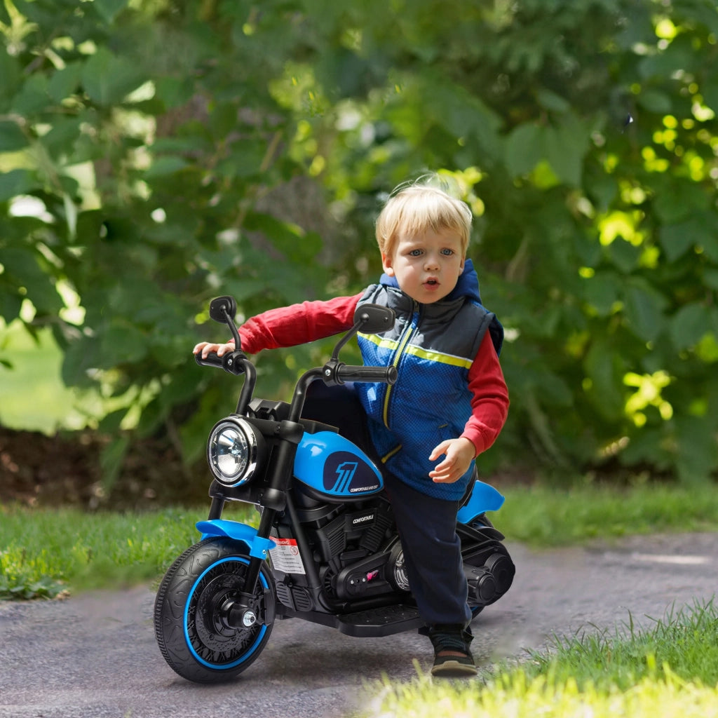 EasyComfort Moto Elettrica per Bambini 18-36 Mesi in PP e Metallo con Rotelle e Fanale, 76x42x57 cm, Blu e Nero