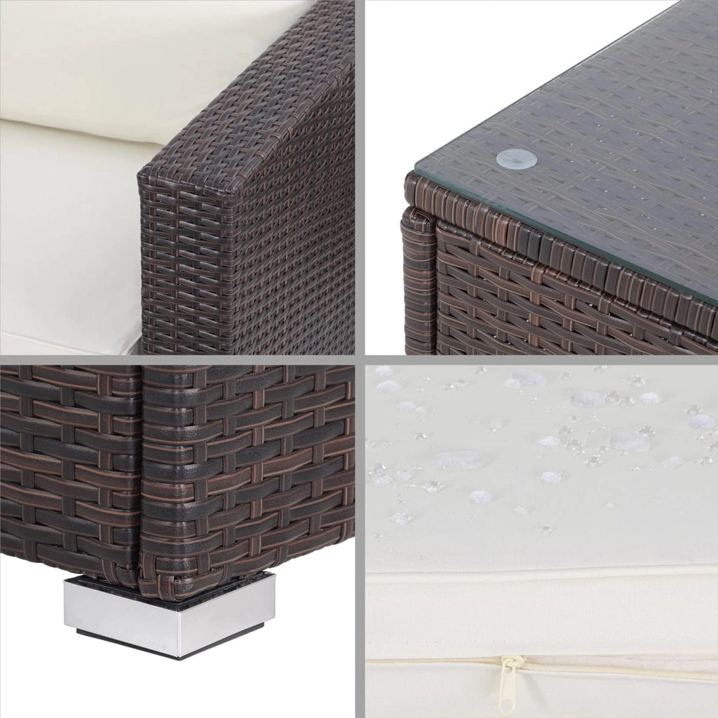 Set Salotto in Polyrattan XL Cuscini Imbottiti Tavolo in Vetro Resistente Mobili Giardino Salottino Angolo Ripiano Extra