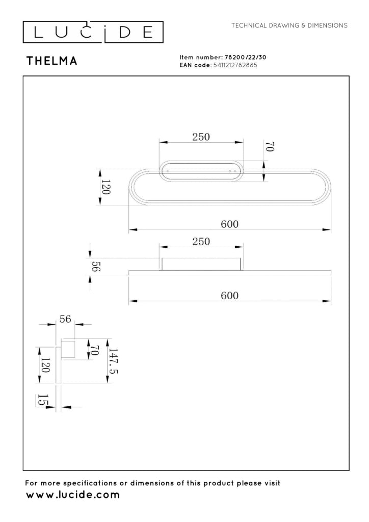 Applique LED integrato ovale nera alluminio THELMA Lucide