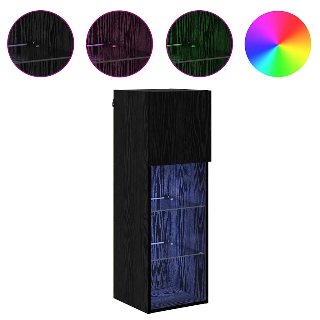 Mobile TV da Parete con LED Rovere Nero 30,5 x 30 x 90 cm 882952