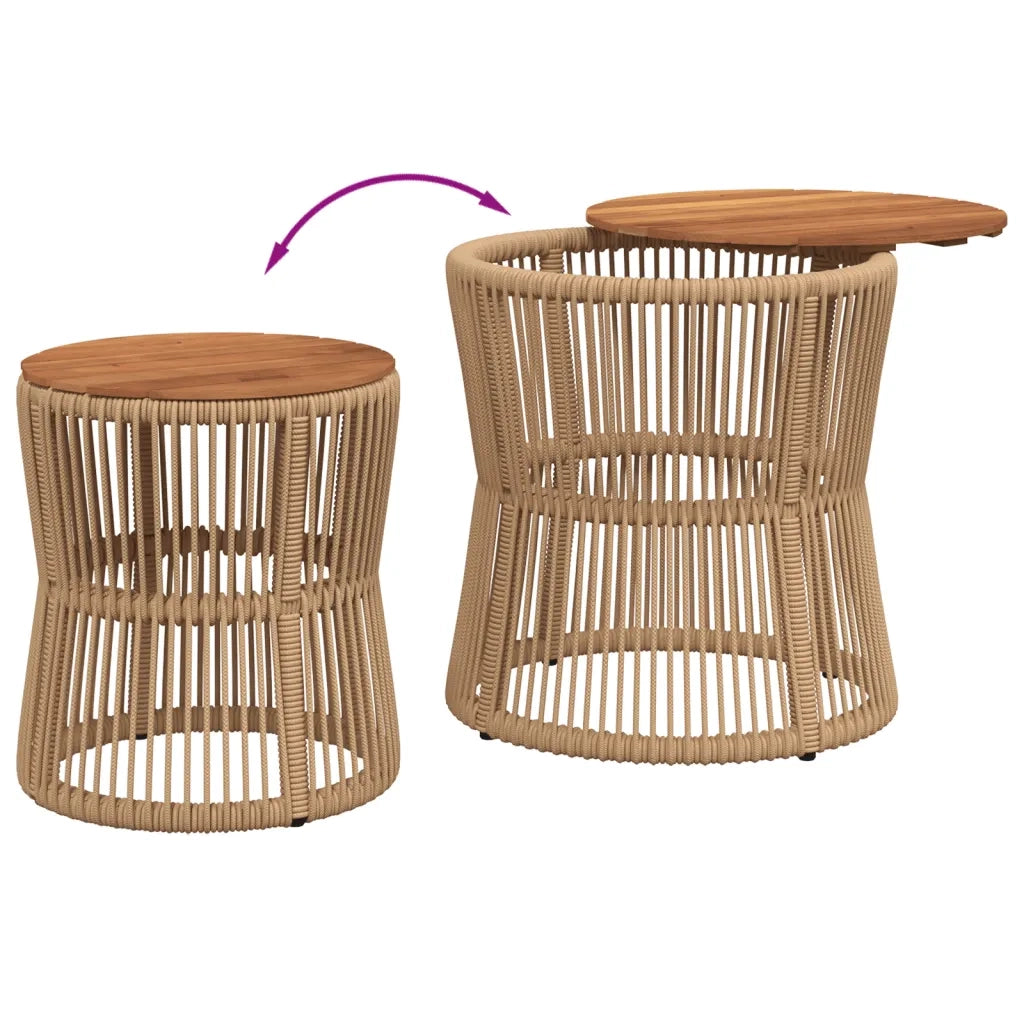 Tavolini da Giardino 2pz con Piano in Legno Beige in Polyrattan 366293