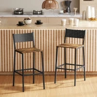 Set 2 Sgabelli da Bar con Schienale e Poggiapiedi Integrato in Stile Industriale, Marrone Rustico