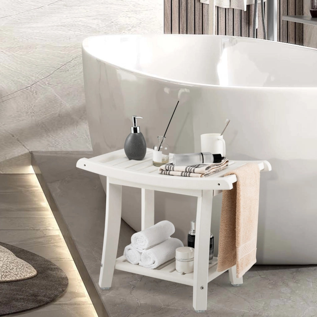 Panca da doccia impermeabile con sedile curvo ripiano per riporre gli oggetti, Sgabello da bagno versatile Bianco-Sedie per doccia