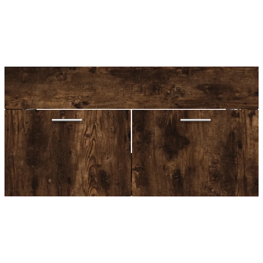 Set Mobili da Bagno | Armadio da bagno 2 pz Rovere Fumo in Legno Multistrato