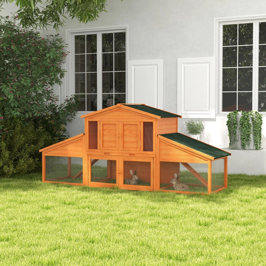 Gabbia per conigli XXL 2 piani ¨C zephmum ¨C legno massello pino 225x70x100 cm
