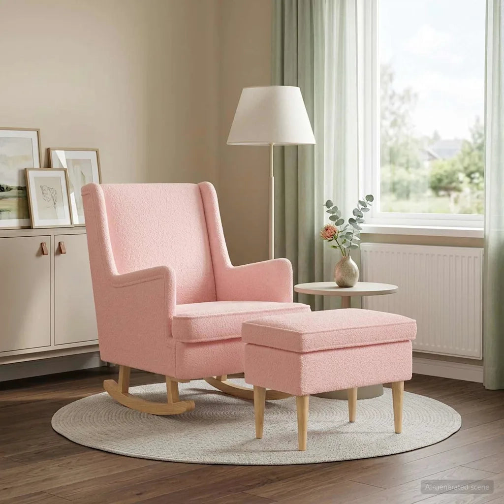 Poltrona con Ottomano 2 pz Rosa Bouclé 3418856