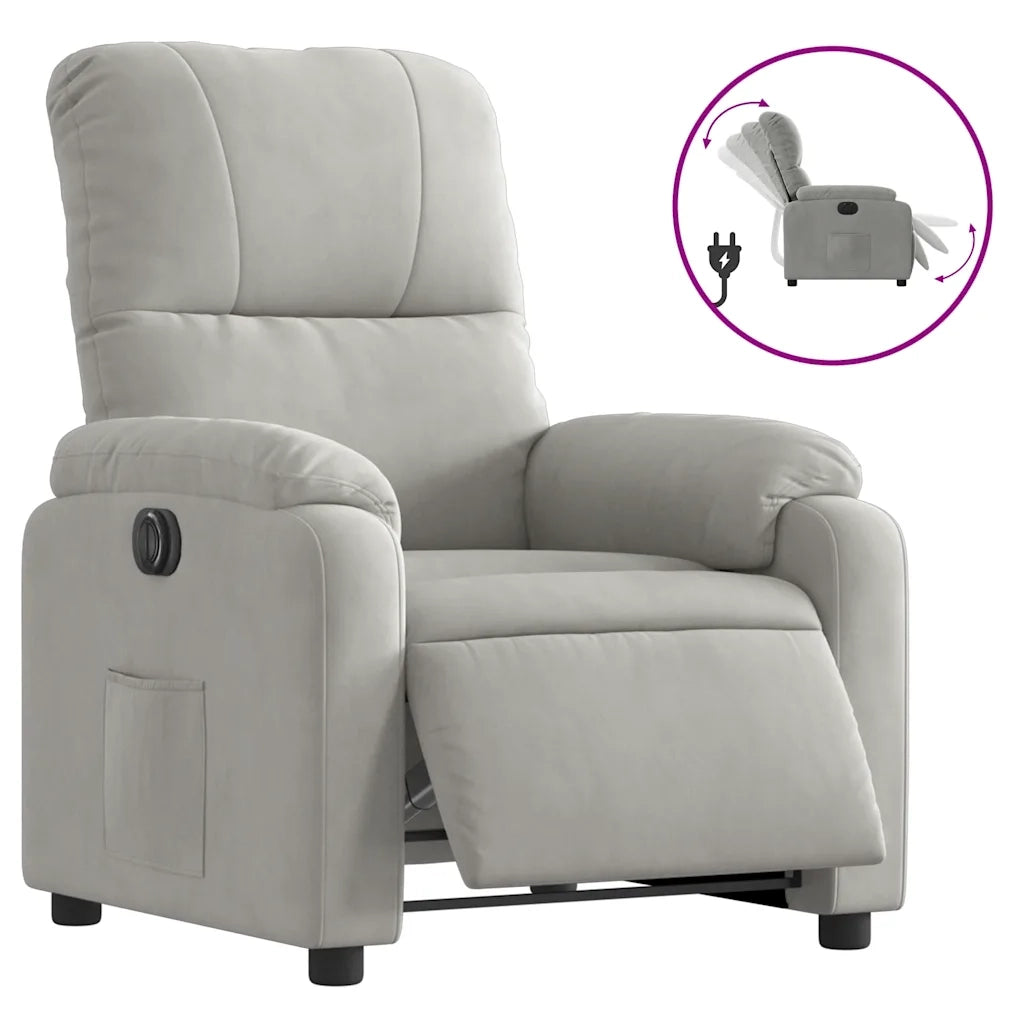Divano Sedia-Poltrona Reclinabile Elettrica Grigio Chiaro Tessuto Microfibra 372890