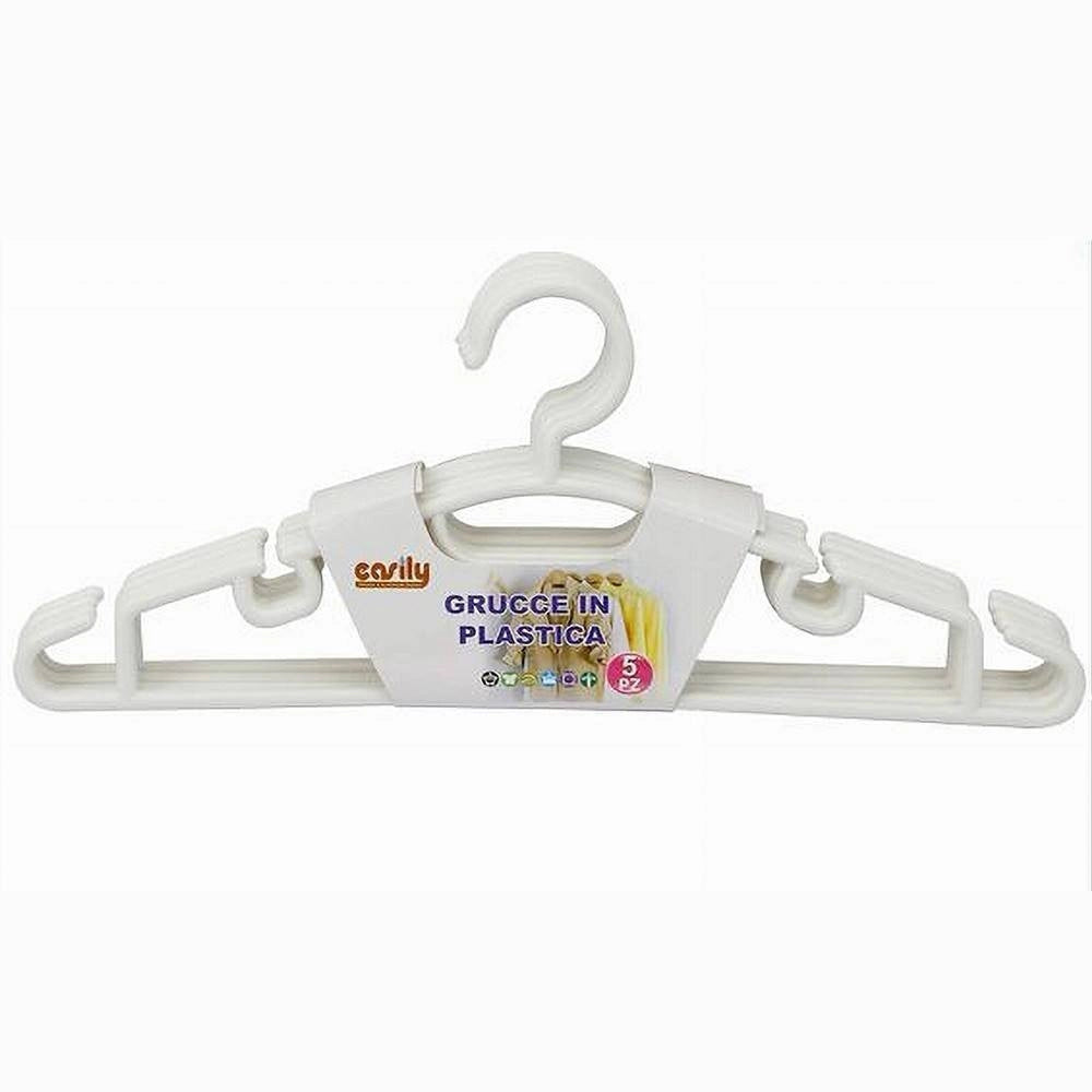 Trade Shop - Set 5pz Grucce Stampelle Appendiabito In Plastica Vestiti Pantaloni Bianco 79319 -