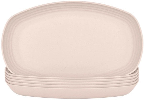 Set di tavola in plastica, 6 piatti ovali da 29,5 cm, resistenti ai shock, piatti in plastica riciclabili, piatto sicuro e leggero per la cucina, camper, festa, picnic, campeggio, resistente al microonde, beige