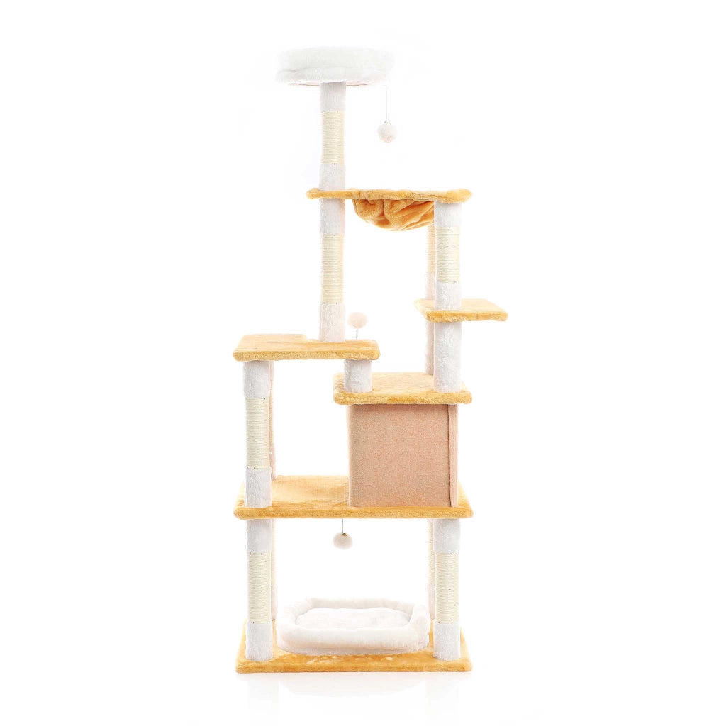Fudajo Albero tiragraffi per gatti 164cm bianco/marrone con sisal e cuccetta