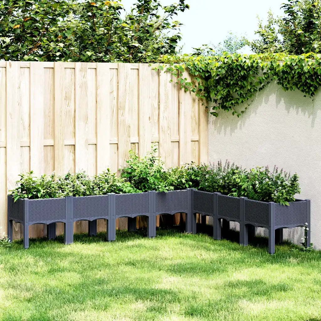 Fioriera da Giardino con Gambe-Vaso da Esterno-Contenitore per Piante Grigio Blu 200x160x42 cm in PP