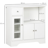 Credenza Buffet 80x30x82 cm con Vano Aperto Cassetto 3 Ripiani e Armadietto a 2 Ante in Legno Bianco