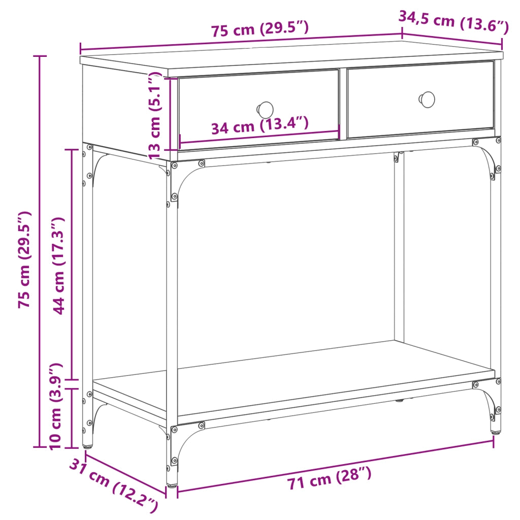 Tavolo Console Legno Vecchio 75x34.5x75 cm Legno Ingegnerizzato