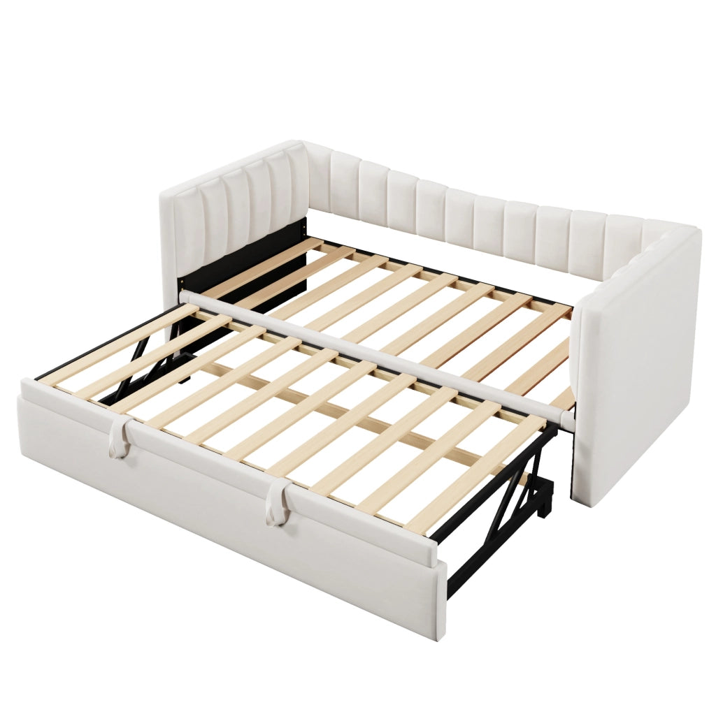 Divano letto 215x196.5x75 cm con letto estraibile; facile da pulire; velluto; bianco