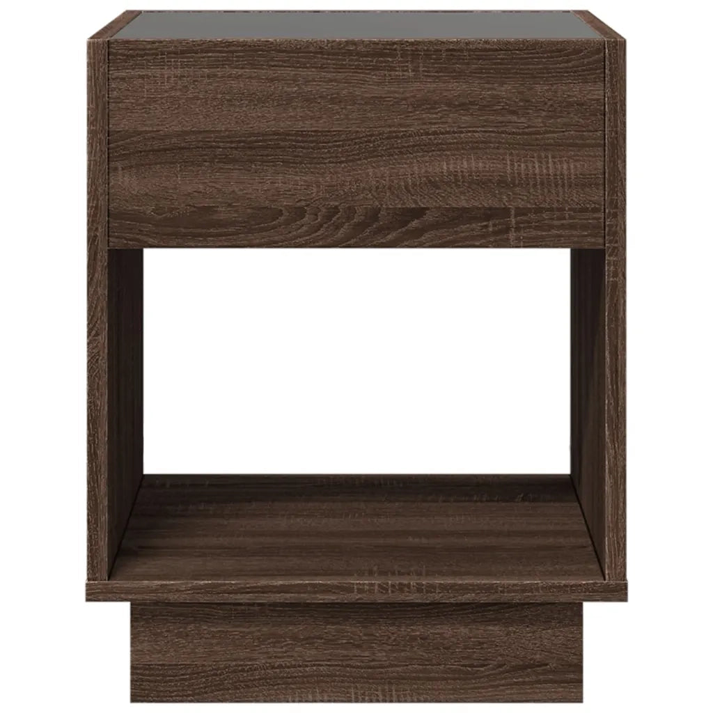 Comodino con LED Infinity-Tavolino da notte Rovere Marrone 40x40x50 cm
