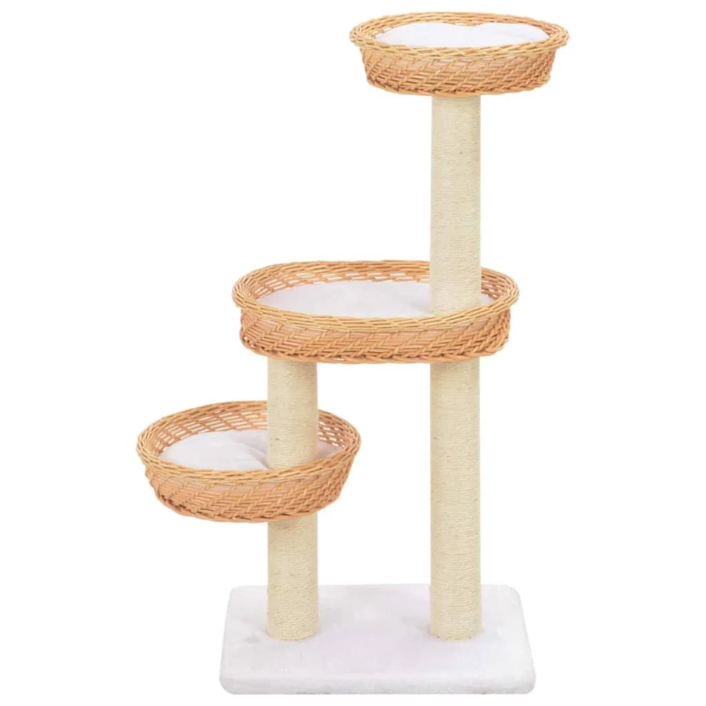 Tiragraffi albero per gatti cuccia per gatti giocattolo peluche in sisal naturale e legno di salice 3702244