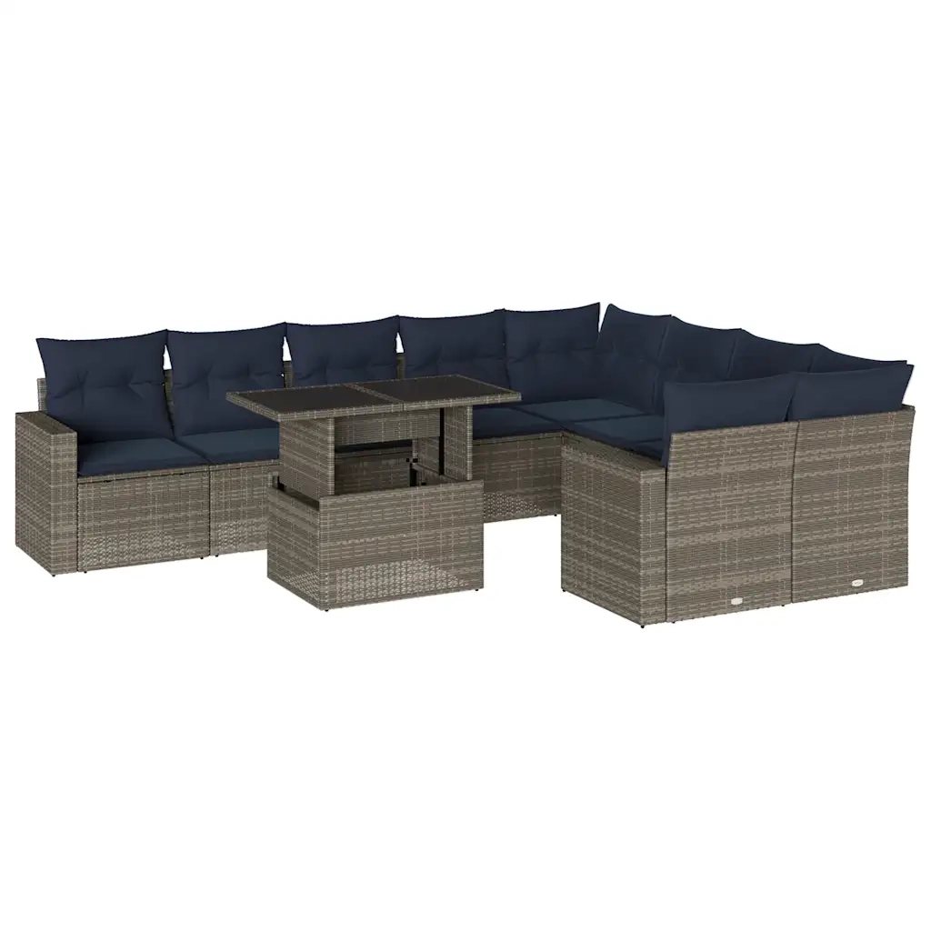 Set Divani da Giardino 10 pz con Cuscini Grigio in Polyrattan 3267501