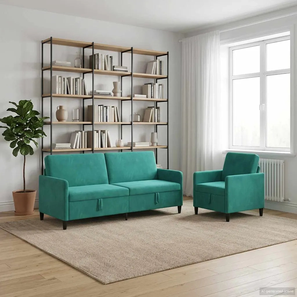 Set di Divani con Storage 2 pz Turchese Poliestere 3429256