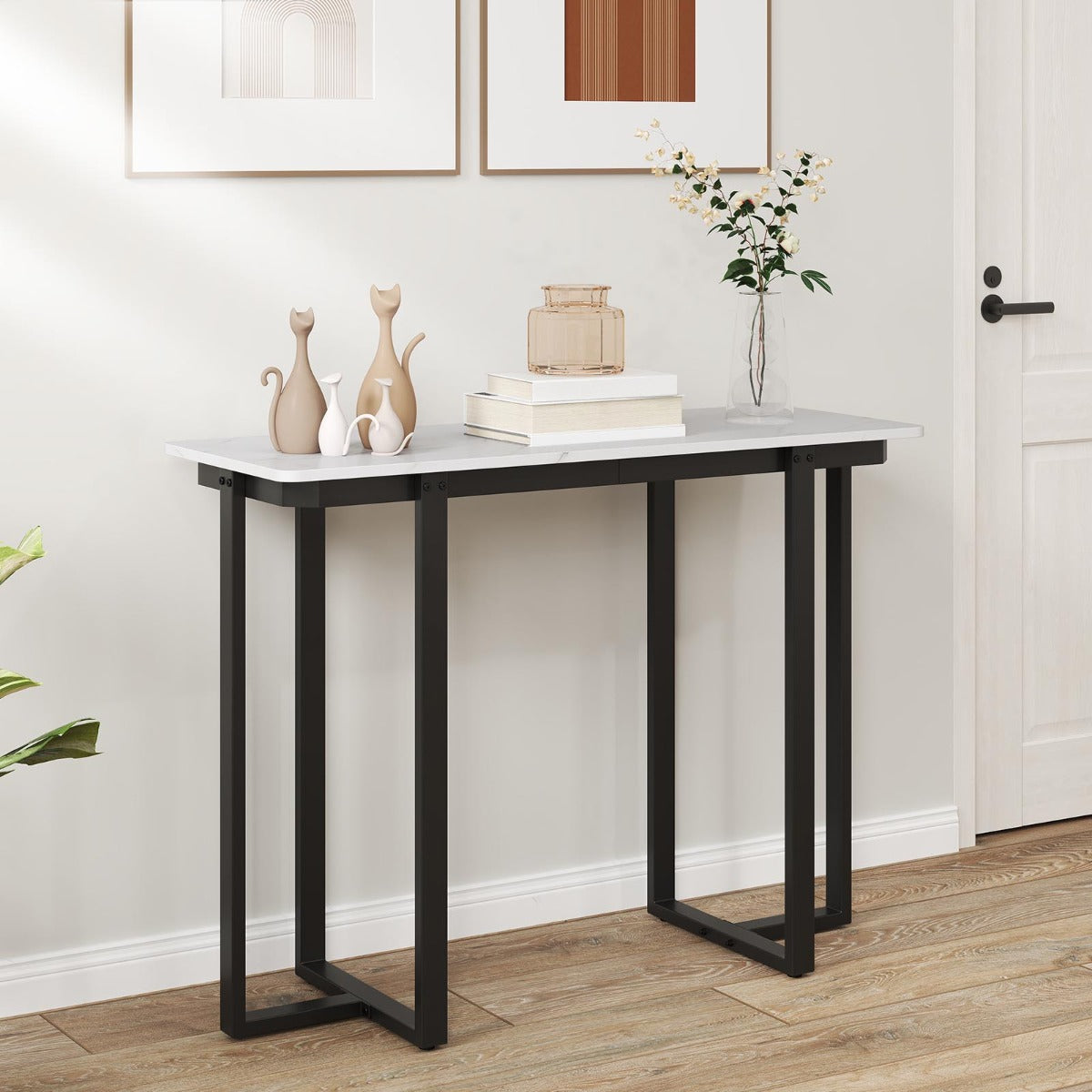 Tavolo console tavolo d'ingresso moderno in marmo finto con telaio geometrico in metallo-Tavolo stretto per soggiorno corridoio   107 x 40 x 79,5 cm