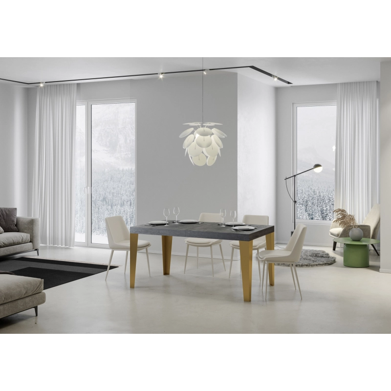Tavolo allungabile 90x130/390 cm Flame telaio Oro - Cemento