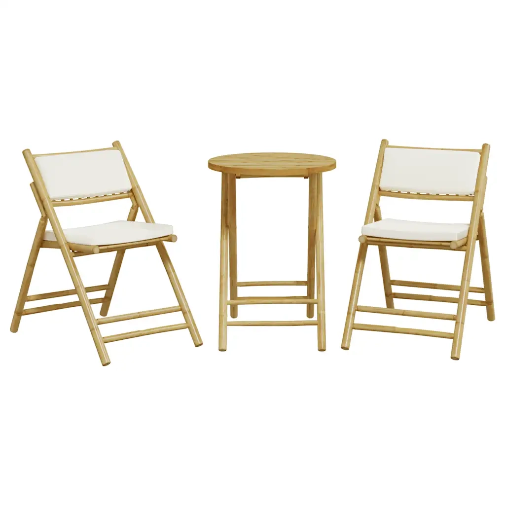 Set da Bistrot Pieghevole 3 pz Cuscini Bianco Crema in BambÃ¹