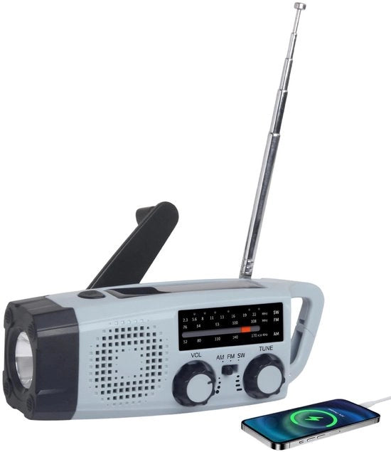Generatore portatile a batterie solare - funzione powerbank - illuminazione LED - segnale di soccorso SOS - manovella manuale - caricamento solare