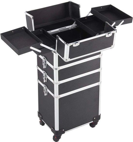 Carrello di cosmetica rotante per capelli - Trolley in alluminio per parrucchieri e viaggiatori