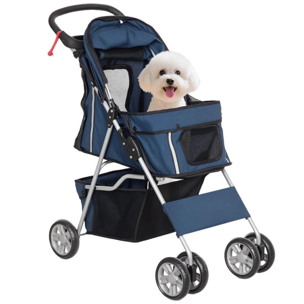 Carrello Portaoggetti per Animali Domestici con Toldo ¨C zephmum ¨C 75x45x97 cm Blu Scuro