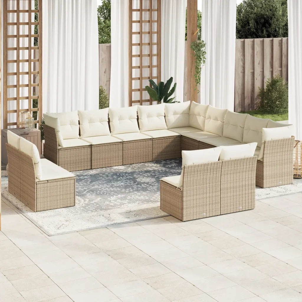 Set Divano da Giardino 13 pz con Cuscini Beige in Polyrattan 3250327