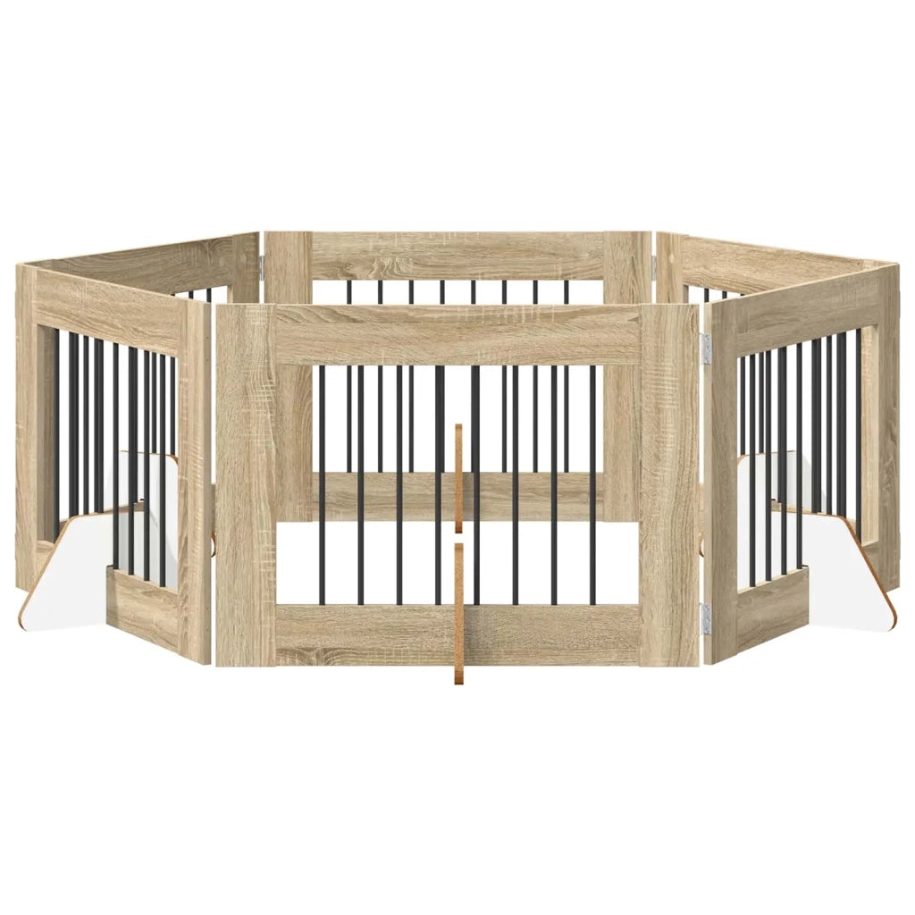 Cancello per cani con supporti 6 pcs Rovere Sonoma 80 x 60 cm 892140