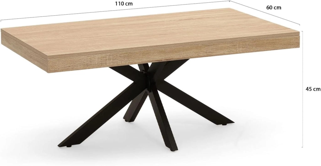 Tavolino rettangolare ALIX 110 cm con gambe in legno e ragno nero