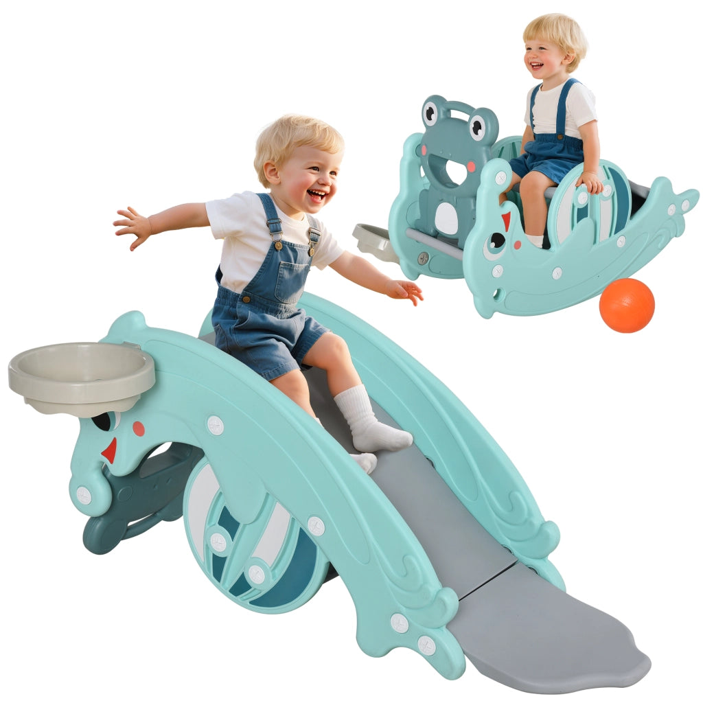 Set Gioco Giardino per Bambini con Scivolo e Canestro ¨C zephmum ¨C Verde 72x34x47 cm