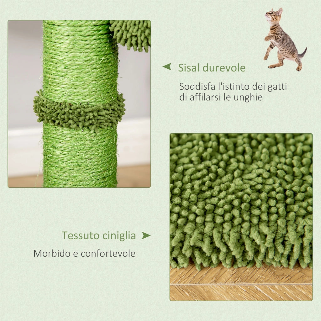 Tiragraffi Albero Cactus con Palline e Amaca per Gatti ¨C zephmum ¨C Verde 40x40x96cm