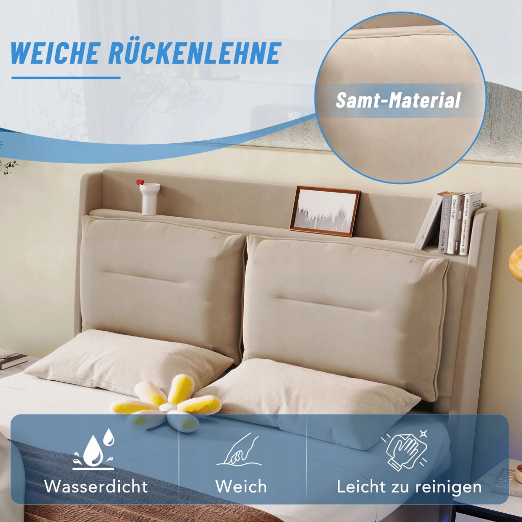 Letto imbottito con LED - Xylo - 180x200 - Beige - Velluto