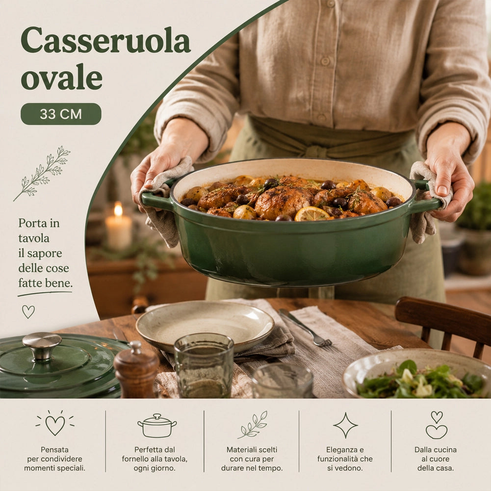 Casseruola Pesante 33 cm Verde Ghisa Pentola Olandese Alta Conservazione Calore