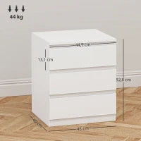 Cassettiera 3 Cassetti con Chiusura Rallentata, Stile Moderno 45x40x52,8 cm Bianco