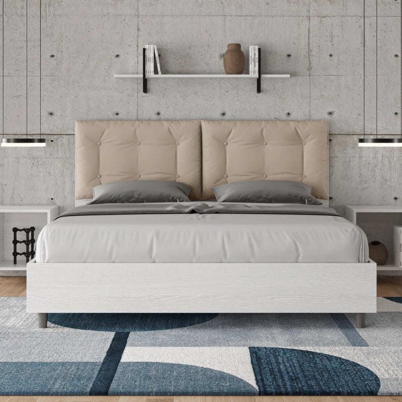 Letto Matrimoniale 160x200 cm cuscinatura Egos Annalisa - Similpelle,Tortora,Con rete