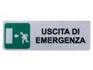 TARGHETTA ADESIVA USCITA DI EMERGENZA (FRECCIA A SINISTRA)- - cm.15x5h. - 10 pezzi