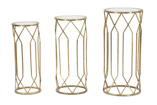 Porta Telefono Tunisi Tris Ø32x71-28x65-23x61 cm in Ferro e Vetro Oro