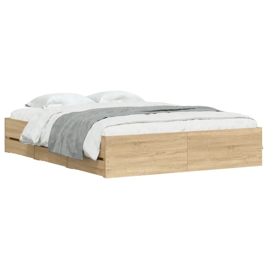 Letto matrimoniale | Letto per adulti | Giroletto Cassetti Rovere Sonoma 150x200 cm Legno Multistrato