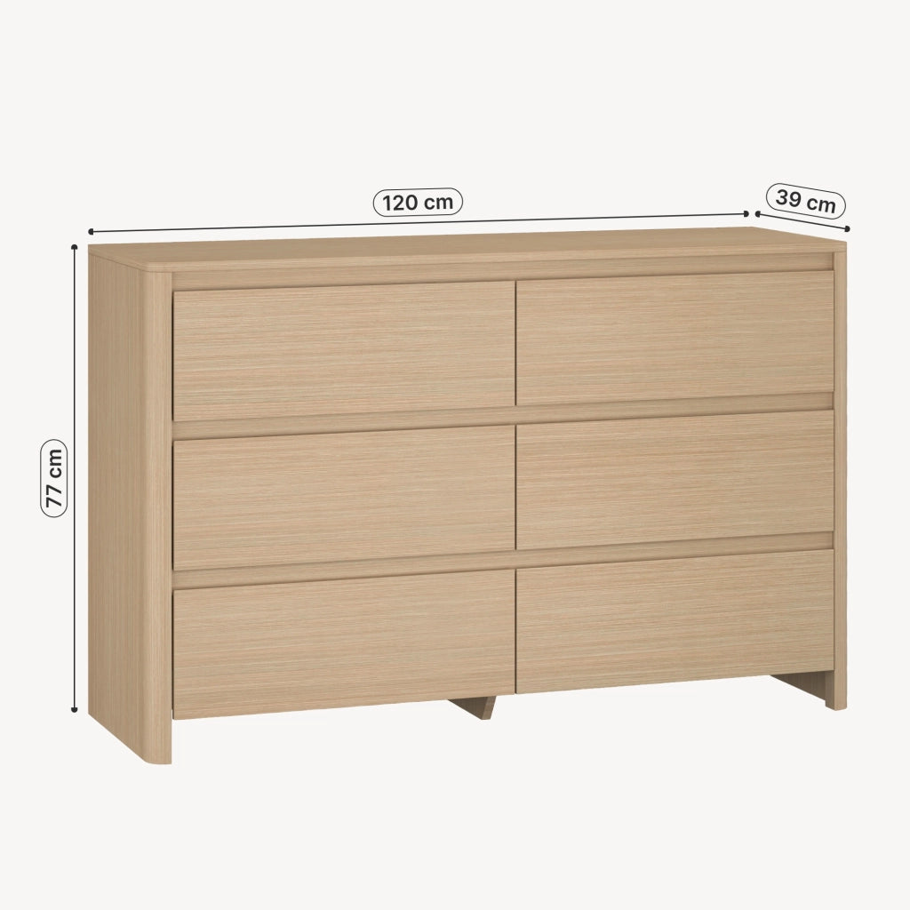 Cassettiera Takranmaa Comò con 6 Cassetti 120 x 39 x 77 cm - Effetto Rovere [en.casa]