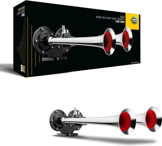 Luce Fari Acustica 24V - 115dB(A) - 370Hz-415Hz - Alta Tensione/Bassa Tensione - Elettrico-Pneumatico - ECE - Colore Esterno: Cromo-Nero - Luce Fari Acustica Valuefit