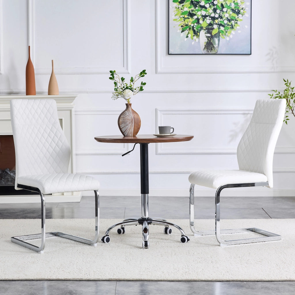 Set di 2 sedie da pranzo con schienale alto 100 cm; PU bianco e struttura metallica argento