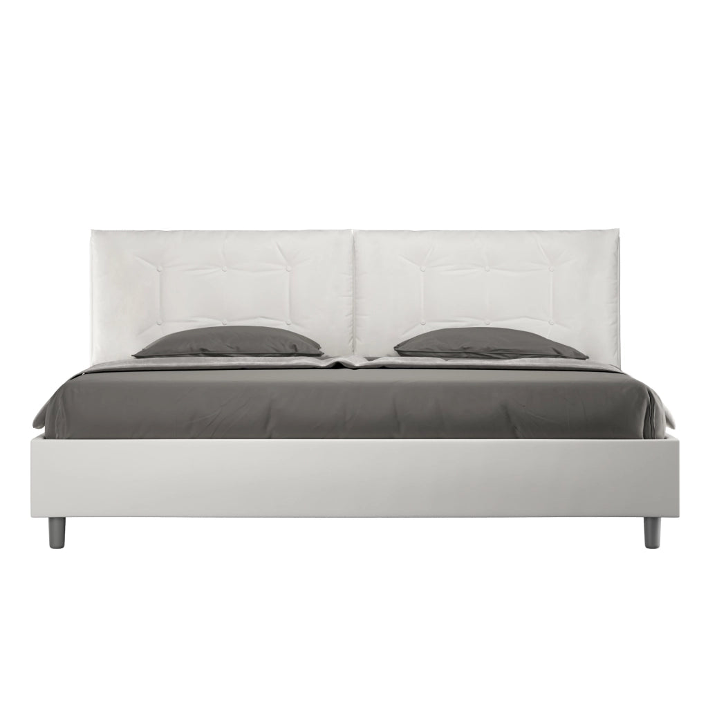 Letto Matrimoniale King Size 200x200 cm Senza Rete Testata con Cuscini Imbottito in Similpelle Annalisa Large Bianco