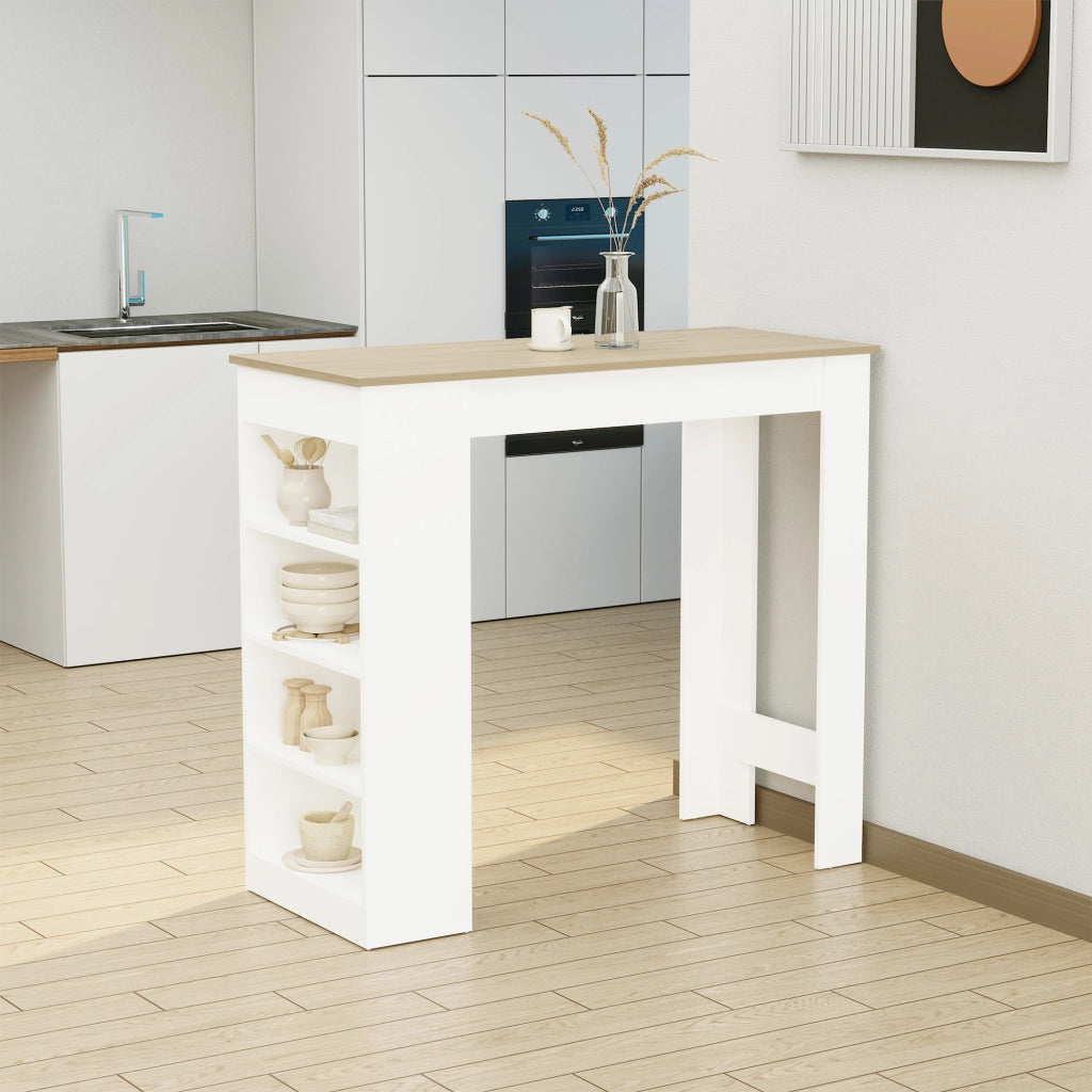 Tavolo da bar per 2 persone con scaffali ¨C zephmum ¨C bianco e legno naturale 115x50x102.7cm