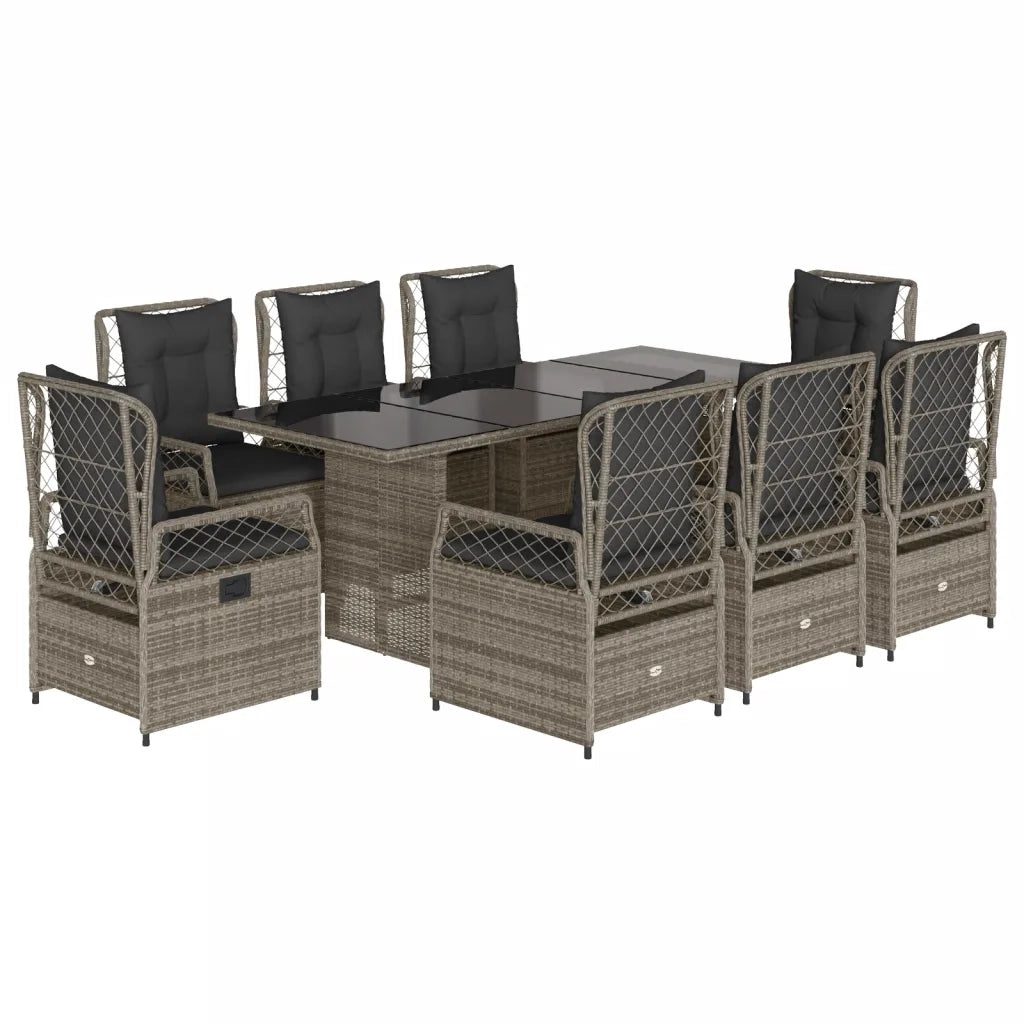 vidaXL Set da Pranzo da Giardino 9 pz con Cuscini in Polyrattan Grigio