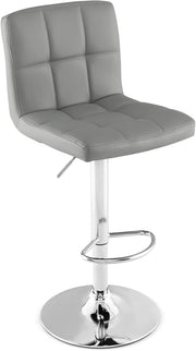 Sgabello Regolabile in Altezza in Ecopelle, Sgabello Cucina Girevole a 360° con Poggiapiedi e Base Metallica Antiscivolo, Sedia Portata 150 kg per Sala da Pranzo e Penisola Cucina (Grigio,1)