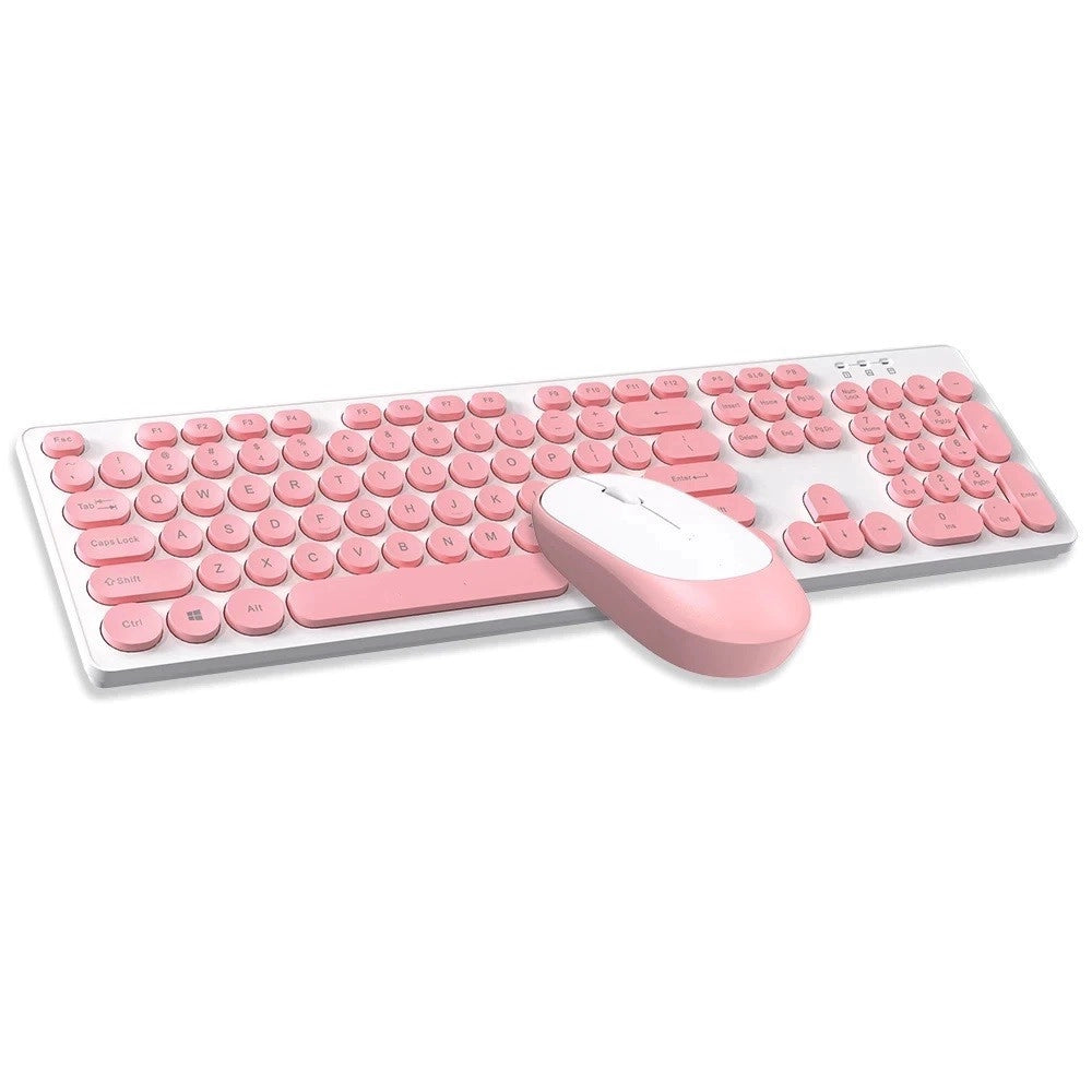 Trade Shop - Set Tastiera Mouse Senza Fili 2.4g Combo Retro Keycap Rotondo Pc Laptop Tf770 -