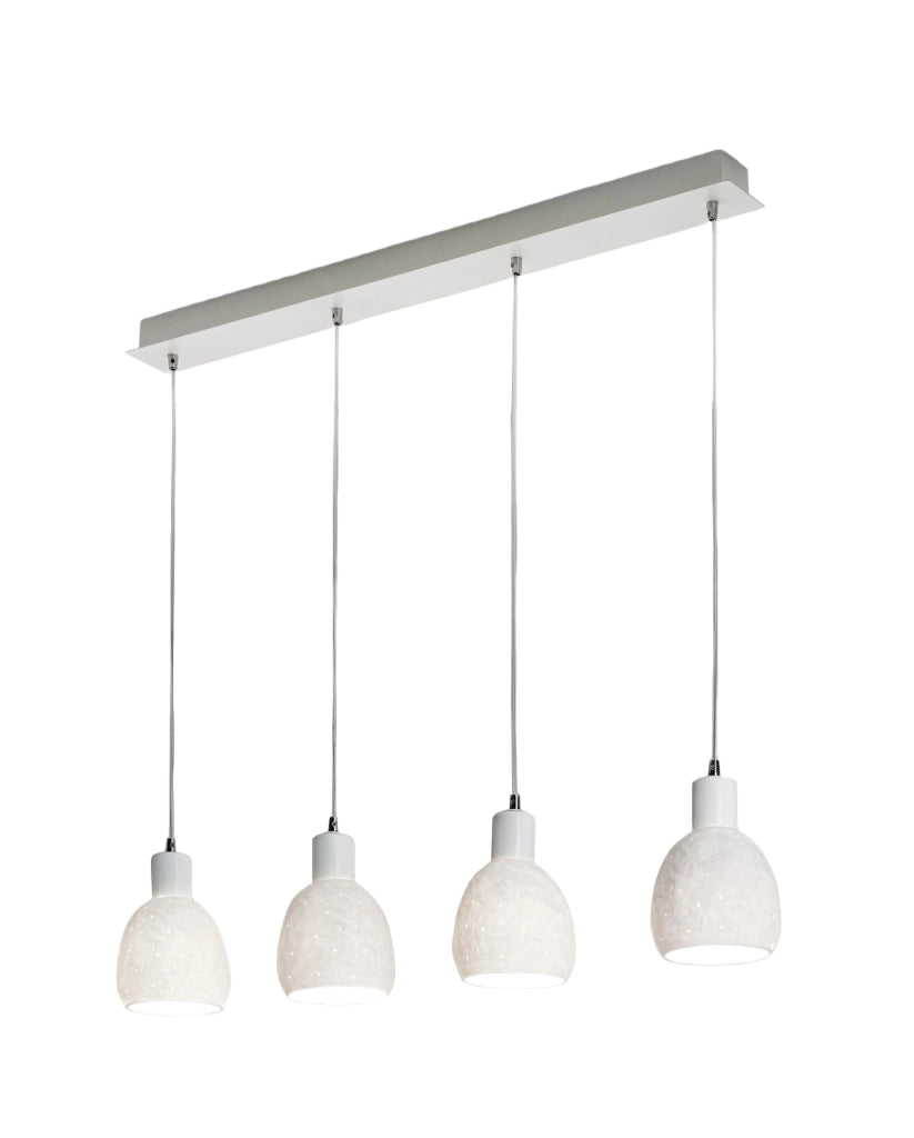 Marina Lampada a Sospensione Moderna in Metallo e Ceramica Bianca 4 Luci E27, Struttura Elegante per Illuminazione Interna 960x85mm