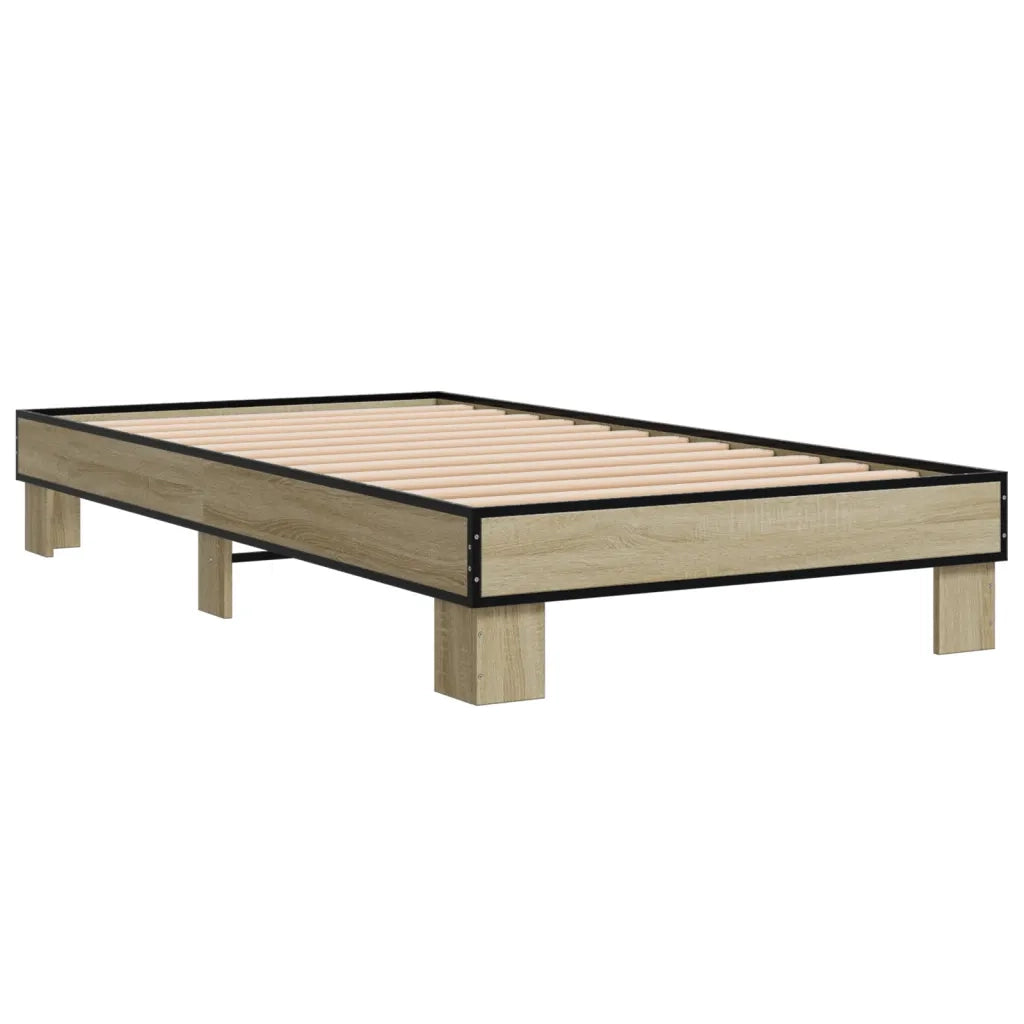 Letto singolo | Letto per adulti | Giroletto Rovere Sonoma 75x190cm in Legno Multistrato e Metallo